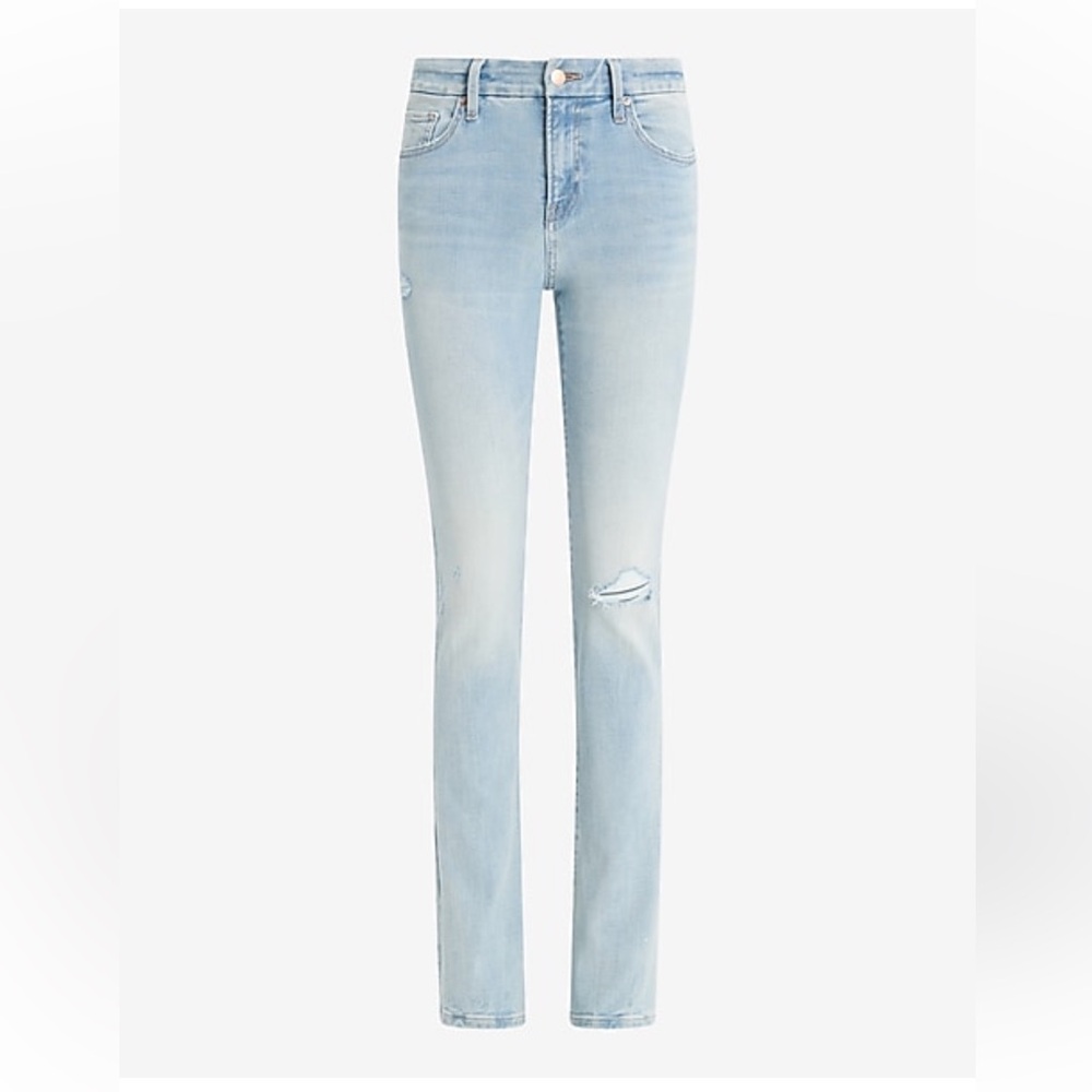 NWT Express Flexx Mid Rise Scyscraper Bootcut Light Jeans Long Inseam - Picture 4 of 7
